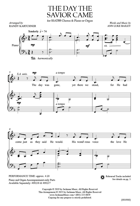 The Day the Savior Came - SSATBB Cover  | Sheet Music | Jackman Music