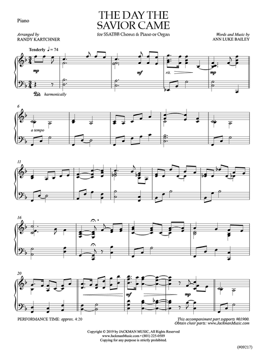 The Day the Savior Came - SSATBB Cover  | Sheet Music | Jackman Music