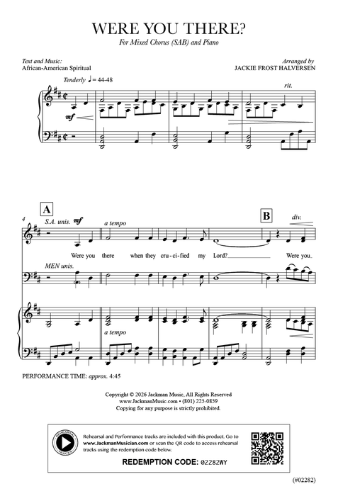 Were You There? - SAB  | Sheet Music | Jackman Music