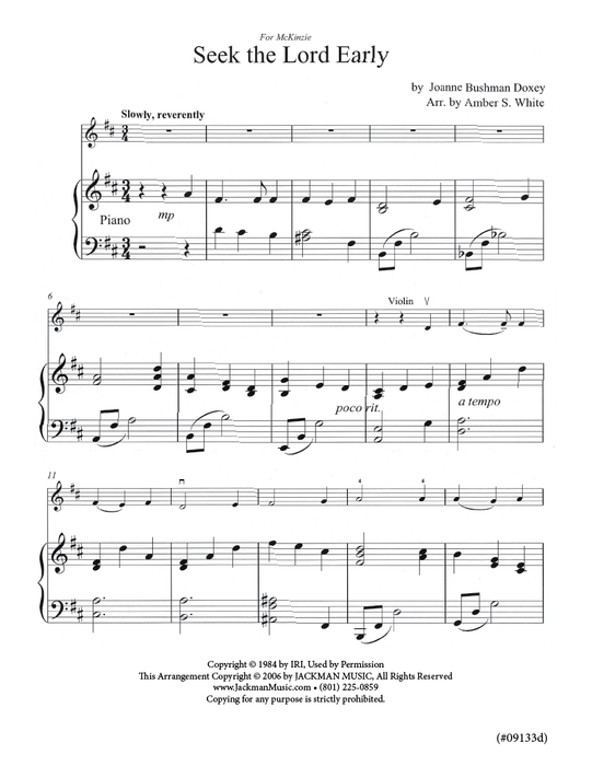 Seek the Lord Early - Violin Solo
