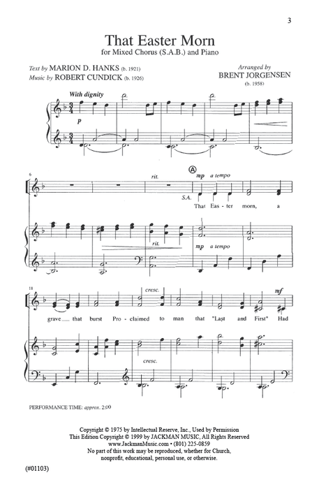 That Easter Morn - SAB | Sheet Music | Jackman Music