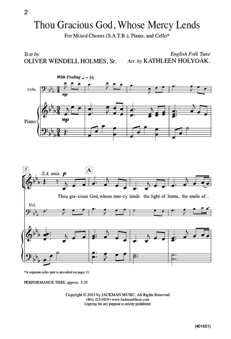 Thou Gracious God Whose Mercy Lends - SATB