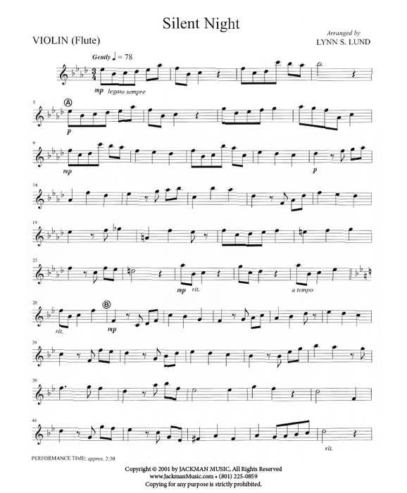 Silent Night - Violin or Flute Part - Lund