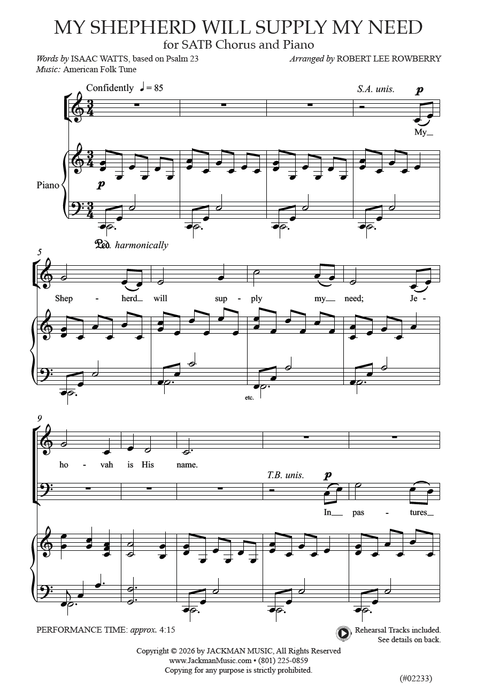 My Shepherd Will Supply My Need - SATB