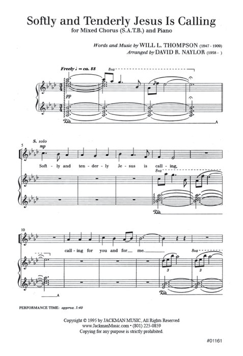Softly And Tenderly Jesus Is Calling SATB | Sheet Music | Jackman Music