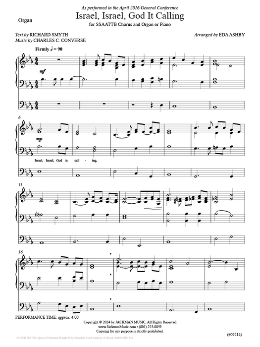 Israel, Israel, God Is Calling - SSAATTB | Sheet Music | Jackman Music