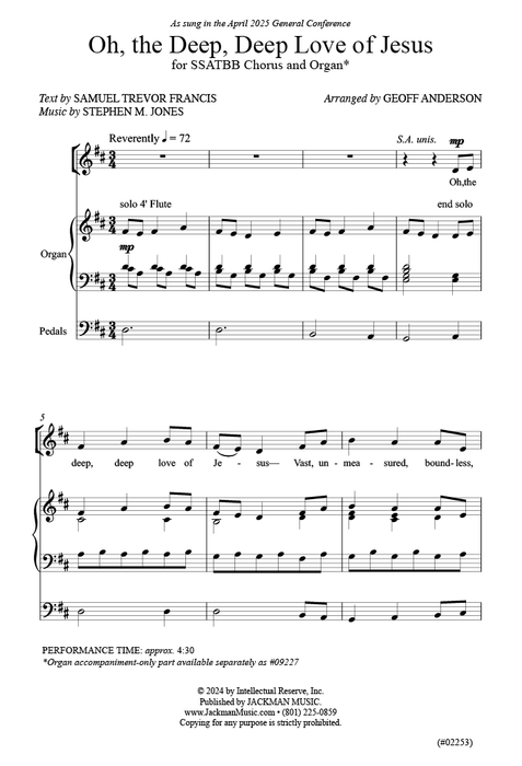 Oh, the Deep, Deep Love of Jesus - SSATBB — Jackman Music Oh, the Deep, Deep Love of Jesus - SSATBB — Jackman Music