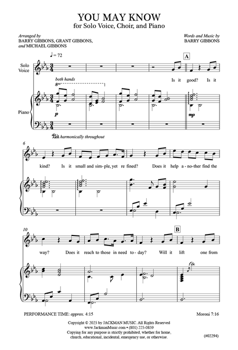 You May Know - Solo Voice, Choir, and Piano