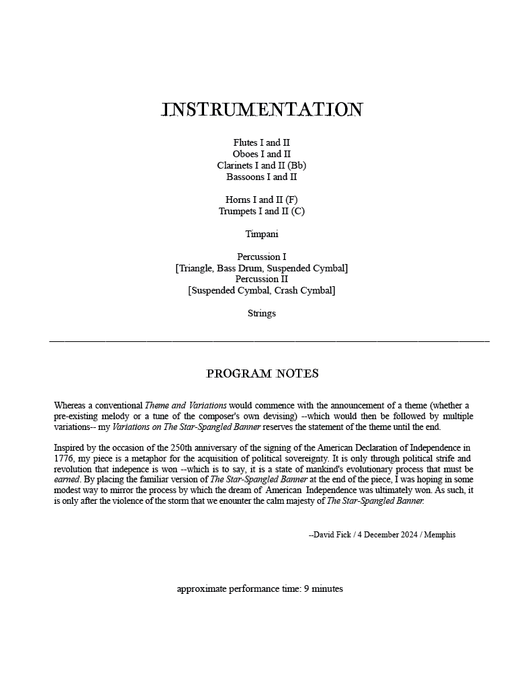 Variations on the Star-Spangled Banner for Full Orchestra - Score and Parts