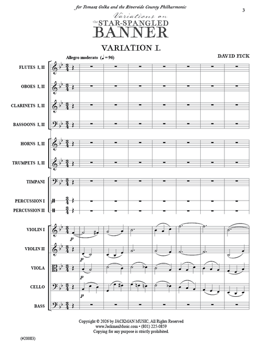 Variations on the Star-Spangled Banner for Full Orchestra - Score and Parts