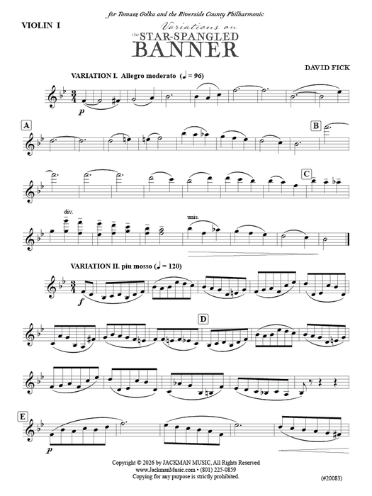 Variations on the Star-Spangled Banner for Full Orchestra - Score and Parts