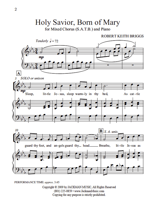 Holy Savior Born of Mary - SATB