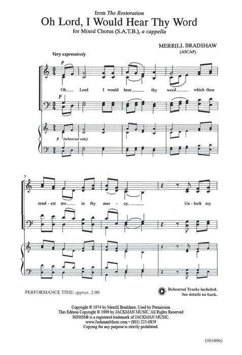 Oh Lord, I Would Hear Thy Word - SATB a cappella