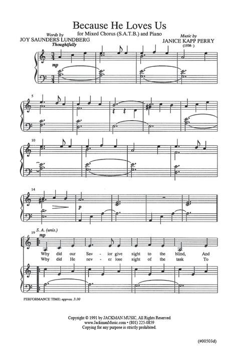 Because He Loves Us - SATB
