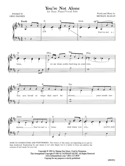 You're Not Alone - Easy Piano/Vocal Solo