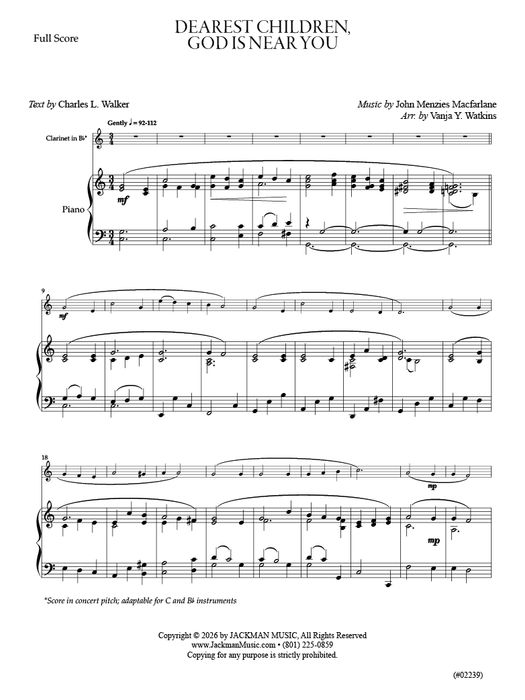 Dearest Children, God Is Near You - Solo B flat Clarinet (or C Instrument)