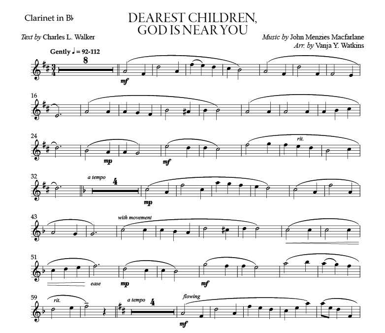 Dearest Children, God Is Near You - Solo B flat Clarinet (or C Instrument)