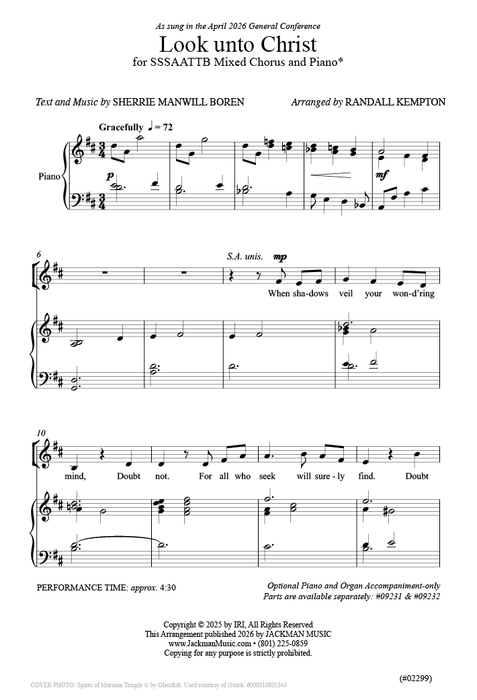 Look unto Christ - Mixed SSSAATTBB Chorus and Piano | Sheet Music | Jackman Music