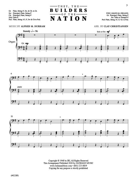 They, the Builders of the Nation - Organ Solo - Clay Christiansen | Sheet Music | Jackman Music