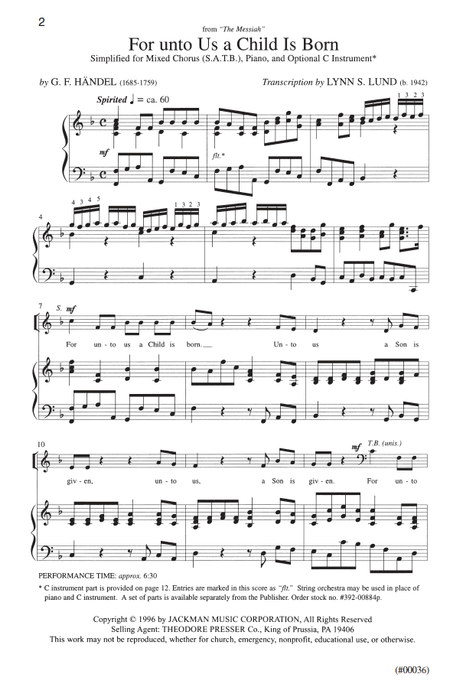 For unto Us a Child is Born - SATB