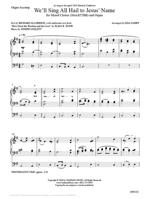 We'll Sing All Hail to Jesus' Name - Mixed SSSAATTBB Chorus and Organ | Sheet Music | Jackman Music
