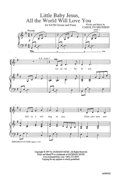 Little Baby Jesus (All the World Will Love You) - SATB - Brunson