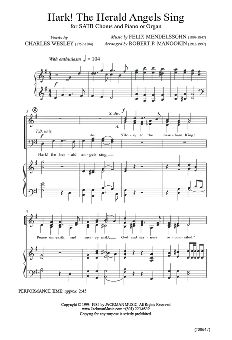 Hark! the Herald Angels Sing - SATB