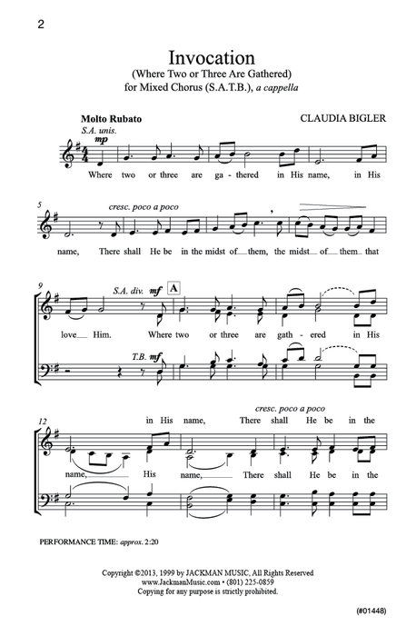 Invocation (Where Two or Three Are Gathered) - SATB a cappella