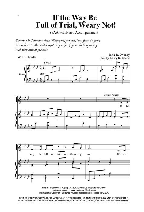 If the Way Be Full of Trial, Weary Not - SSAA