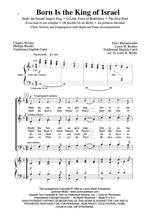 Born Is the King of Israel - SATB w/organ & piano acc