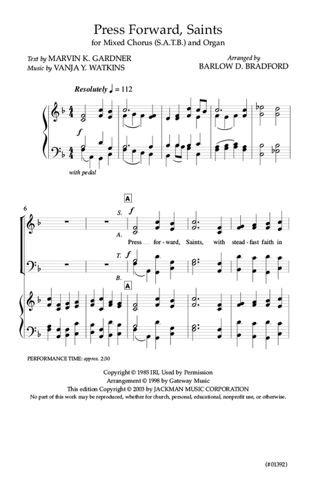 Press Forward Saints - SATB - Bradford