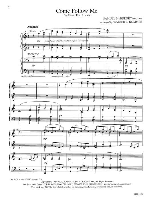 Come Follow Me - Piano four-hands (Digital Download)