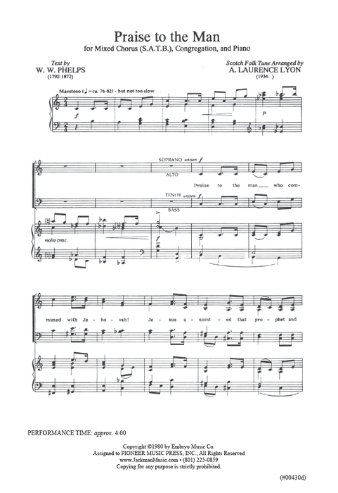 Praise to the Man - SATB & Congregation