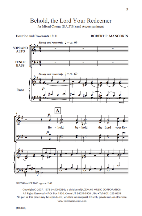 Behold, the Lord Your Redeemer - SATB