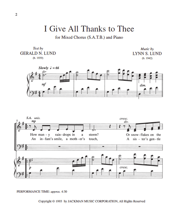 I Give All Thanks to Thee - SATB