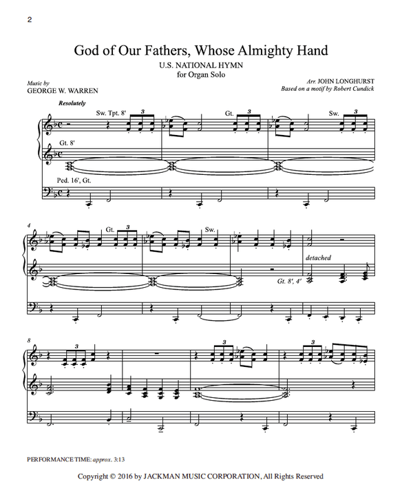 God of Our Fathers Whose Almighty Hand - Organ Solo