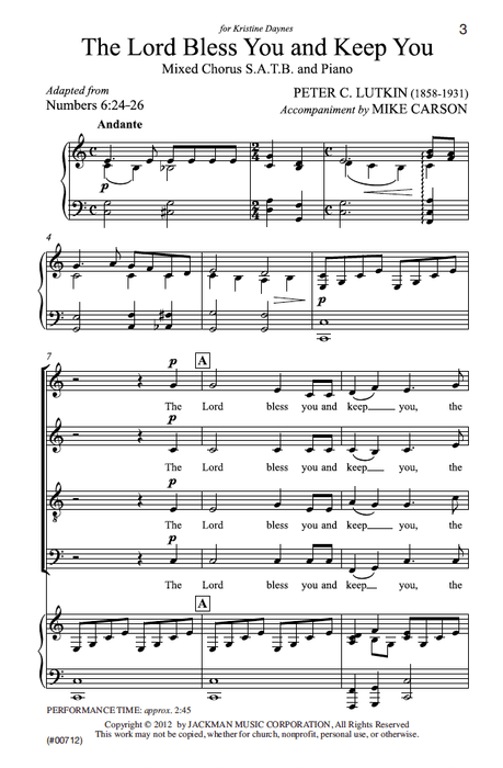 The Lord Bless You and Keep You - SATB