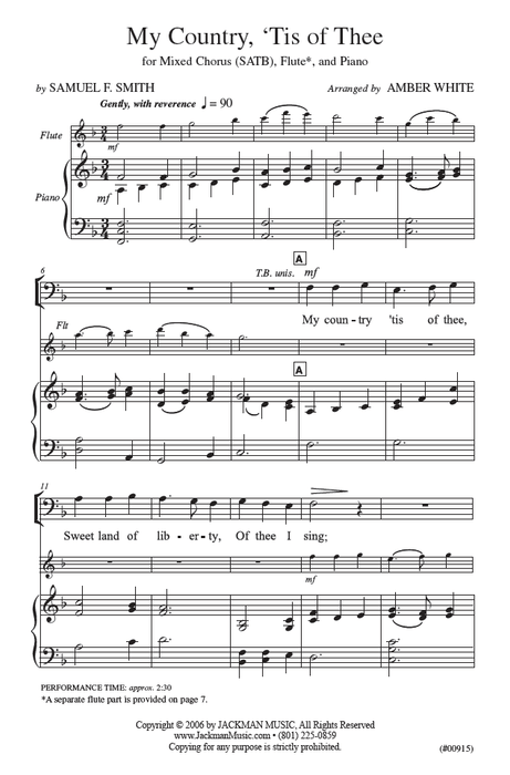 My Country, 'Tis of Thee - SATB
