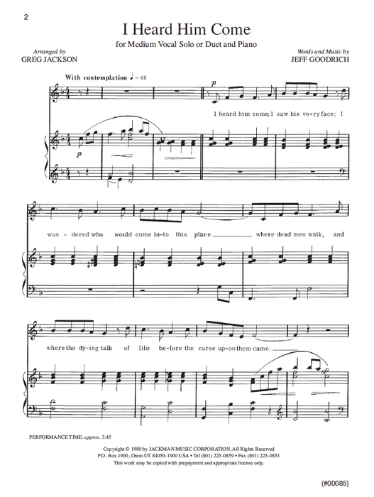 I Heard Him Come - Vocal Solo