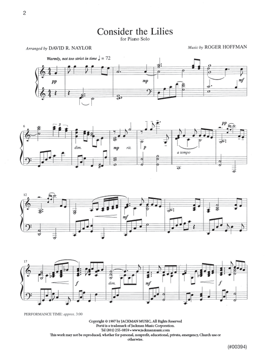 Consider the Lilies - Piano Solo