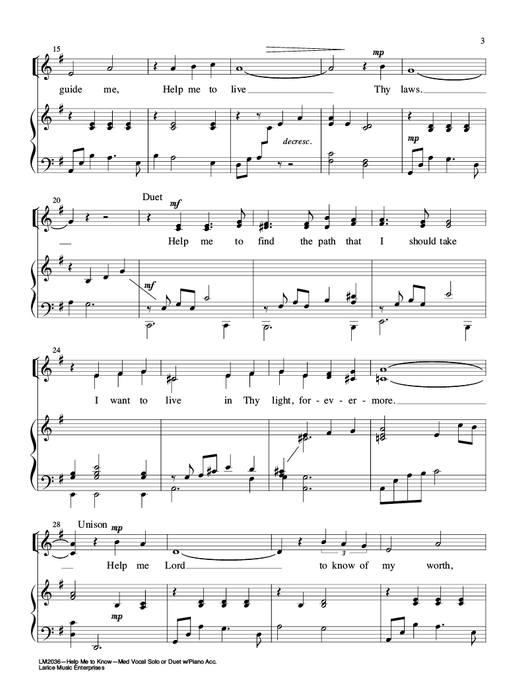 Help Me to Know - Vocal Solo/Duet