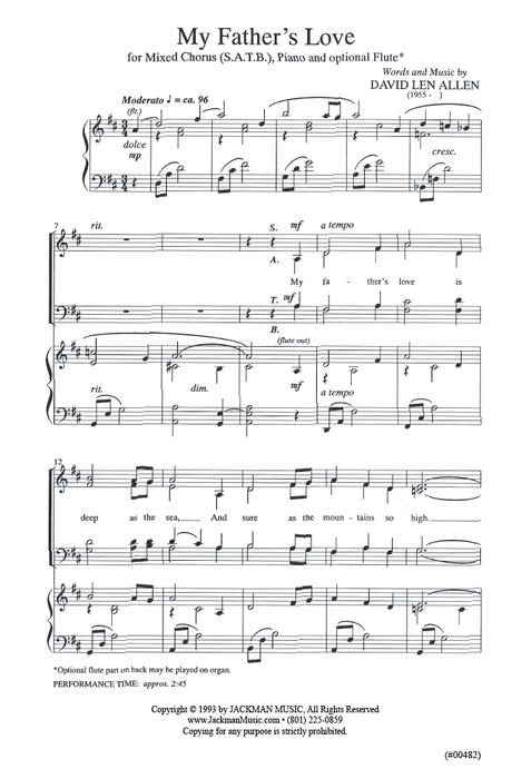 My Father's Love - SATB + optional Flute