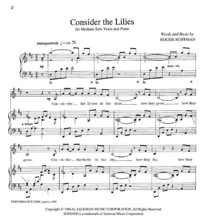 Consider the Lilies - Vocal Solo - Medium