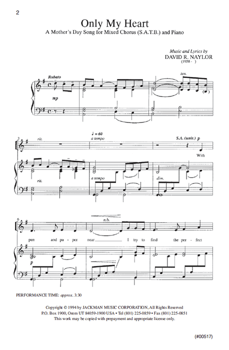 Only My Heart - SATB