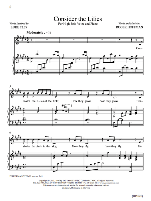 Consider the Lilies - Vocal Solo - High