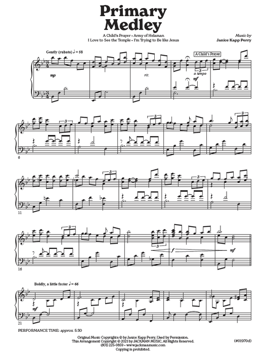 Primary Medley - Intermediate Piano Solo - Janice Kapp Perry
