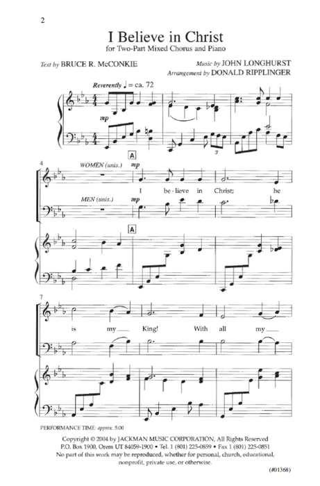 I Believe in Christ - Two Part Chorus