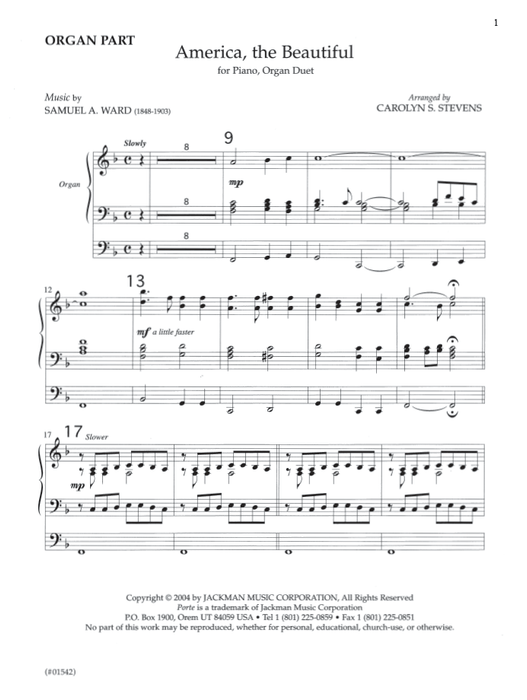 America the Beautiful - Piano/Organ Duet