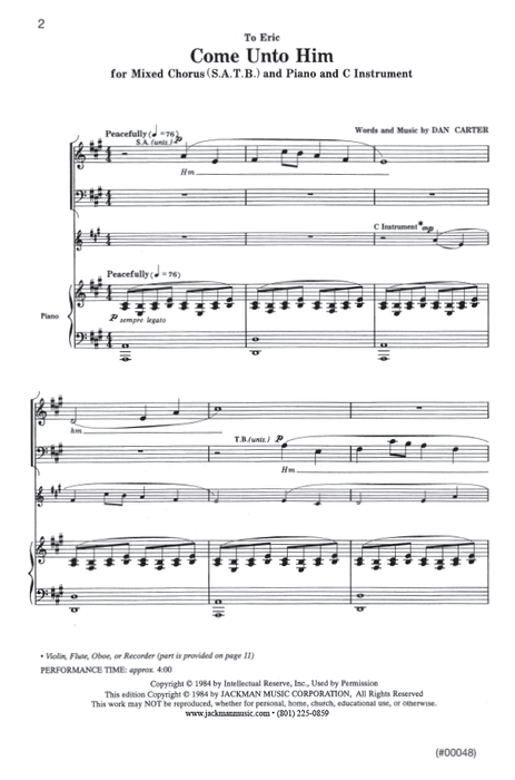 Come Unto Him - SATB, Piano & C Instrument