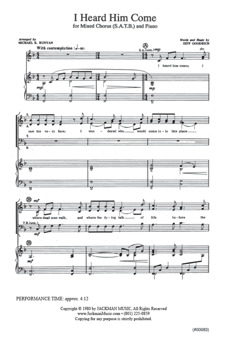 I Heard Him Come - SATB